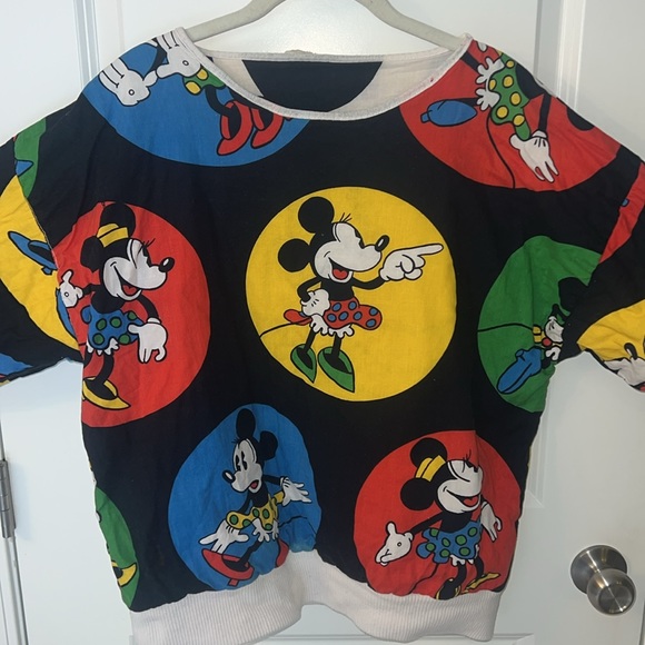 Vintage Mickey and Minnie Reversible Mouse Quilt Sweater Primary Color - Picture 3 of 14